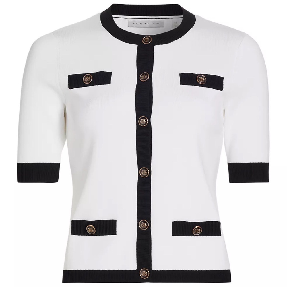 Elie Tahari Black and White Button-Down Top